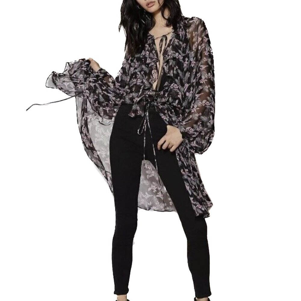 Victoria's Secret West Side Floral Chiffon Kimono Duster Robe‎ Size XS/S - NWT